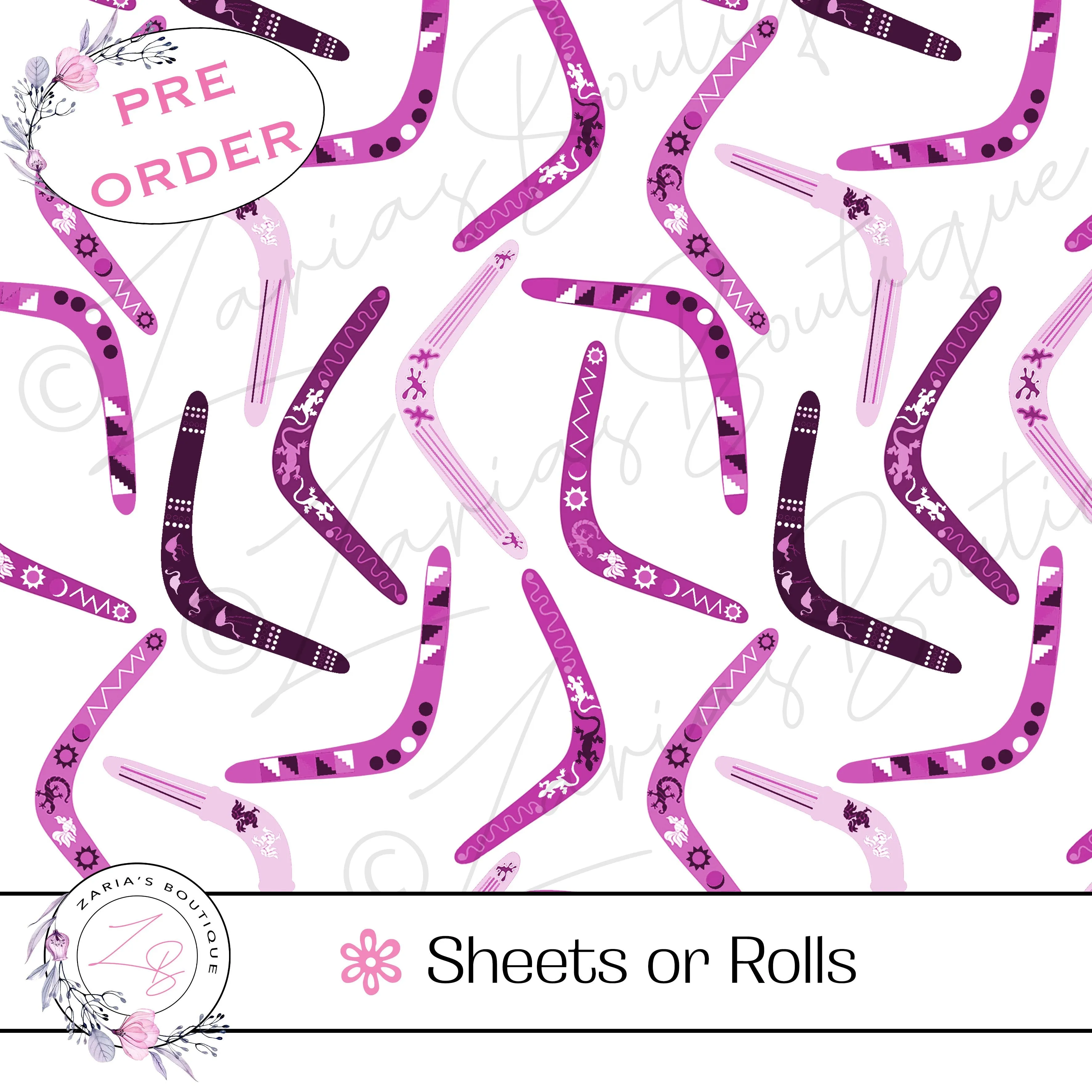 ⋅ Pink Lizards & Boomerangs ⋅ Exclusive Premium Vegan Faux Leather ⋅ Sheets Bundles or Rolls! ⋅