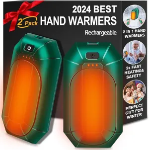 2 Pack 𝐇𝐚𝐧𝐝 𝐖𝐚𝐫𝐦𝐞𝐫𝐬 Rechargeable,Portable Electric Hand Warmers Reusable,USB Handwarmers,Outdoor/Indoor/Working/Studying/Camping/Hunting/Golf/Pain Relief/Game/Warm Gifts for Men Women Kids