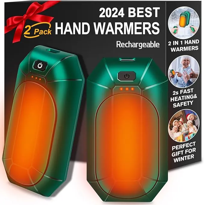 2 Pack 𝐇𝐚𝐧𝐝 𝐖𝐚𝐫𝐦𝐞𝐫𝐬 Rechargeable,Portable Electric Hand Warmers Reusable,USB Handwarmers,Outdoor/Indoor/Working/Studying/Camping/Hunting/Golf/Pain Relief/Game/Warm Gifts for Men Women Kids