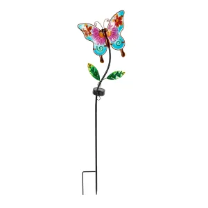 36"H  Hand Painted Glass Butterfly Solar Garden Stake,2sp7243