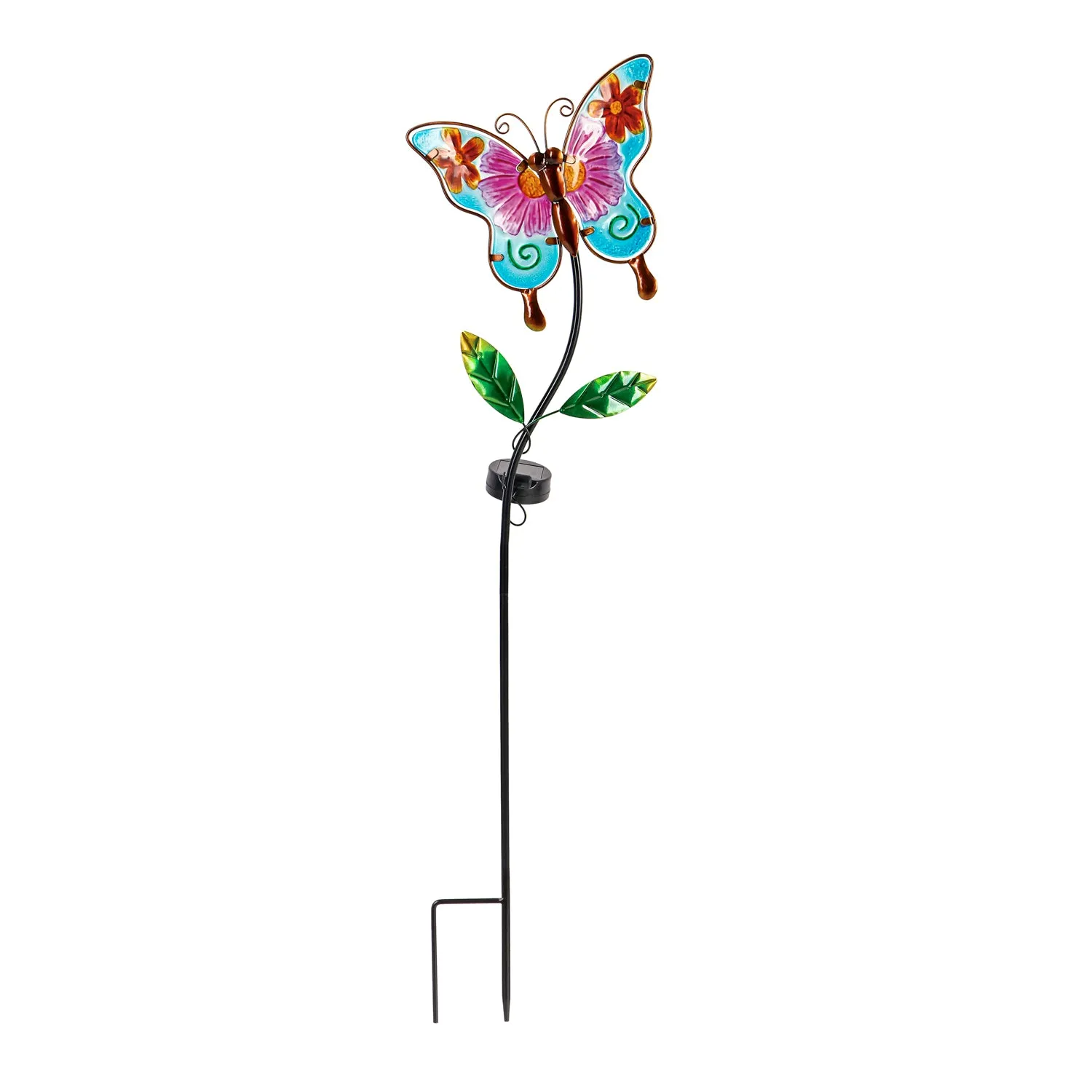 36"H  Hand Painted Glass Butterfly Solar Garden Stake,2sp7243