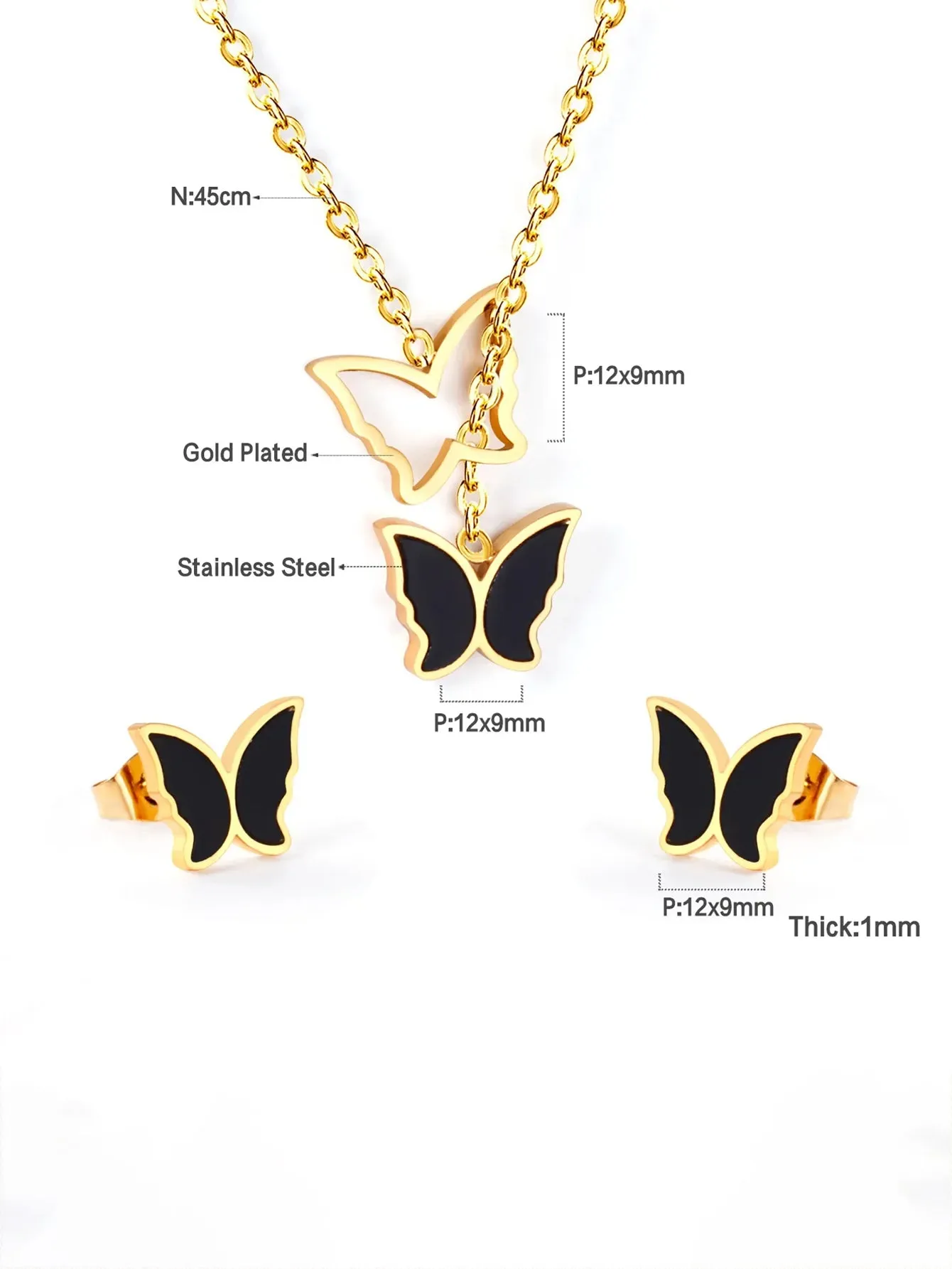 3pcs Butterfly Earring Necklace Stainless Steel Jewelry set  - FD ⚡
