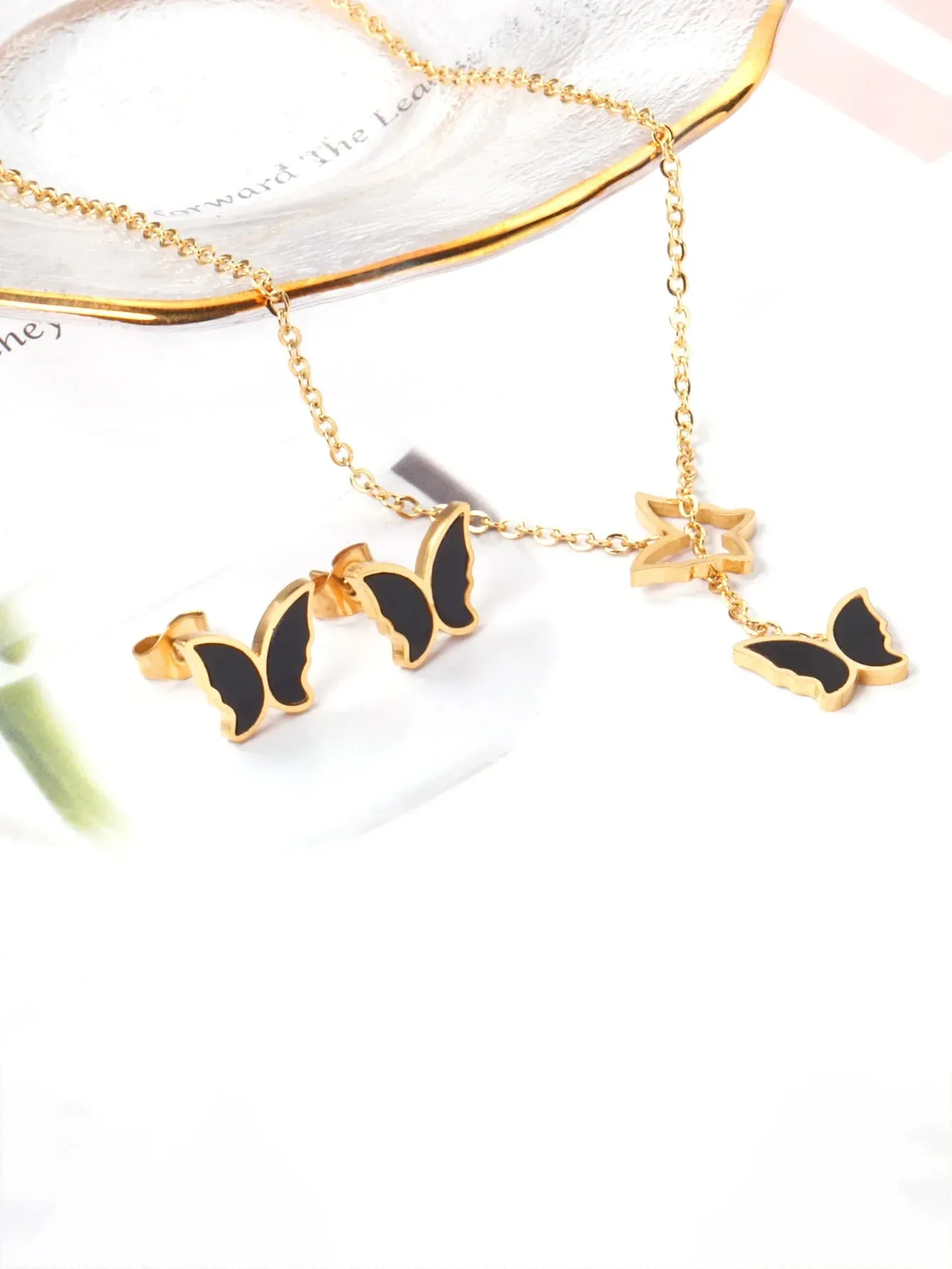3pcs Butterfly Earring Necklace Stainless Steel Jewelry set  - FD ⚡