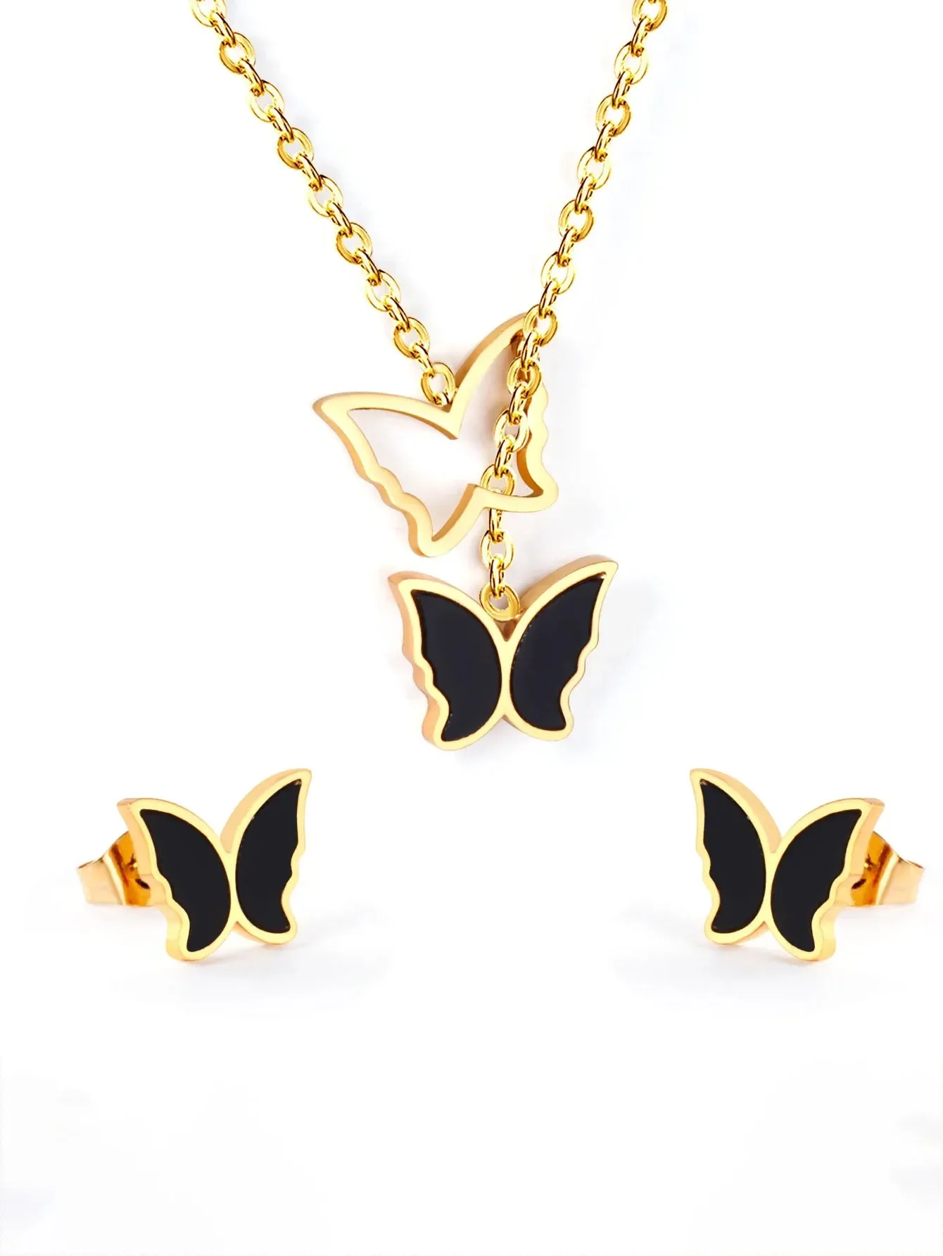 3pcs Butterfly Earring Necklace Stainless Steel Jewelry set  - FD ⚡