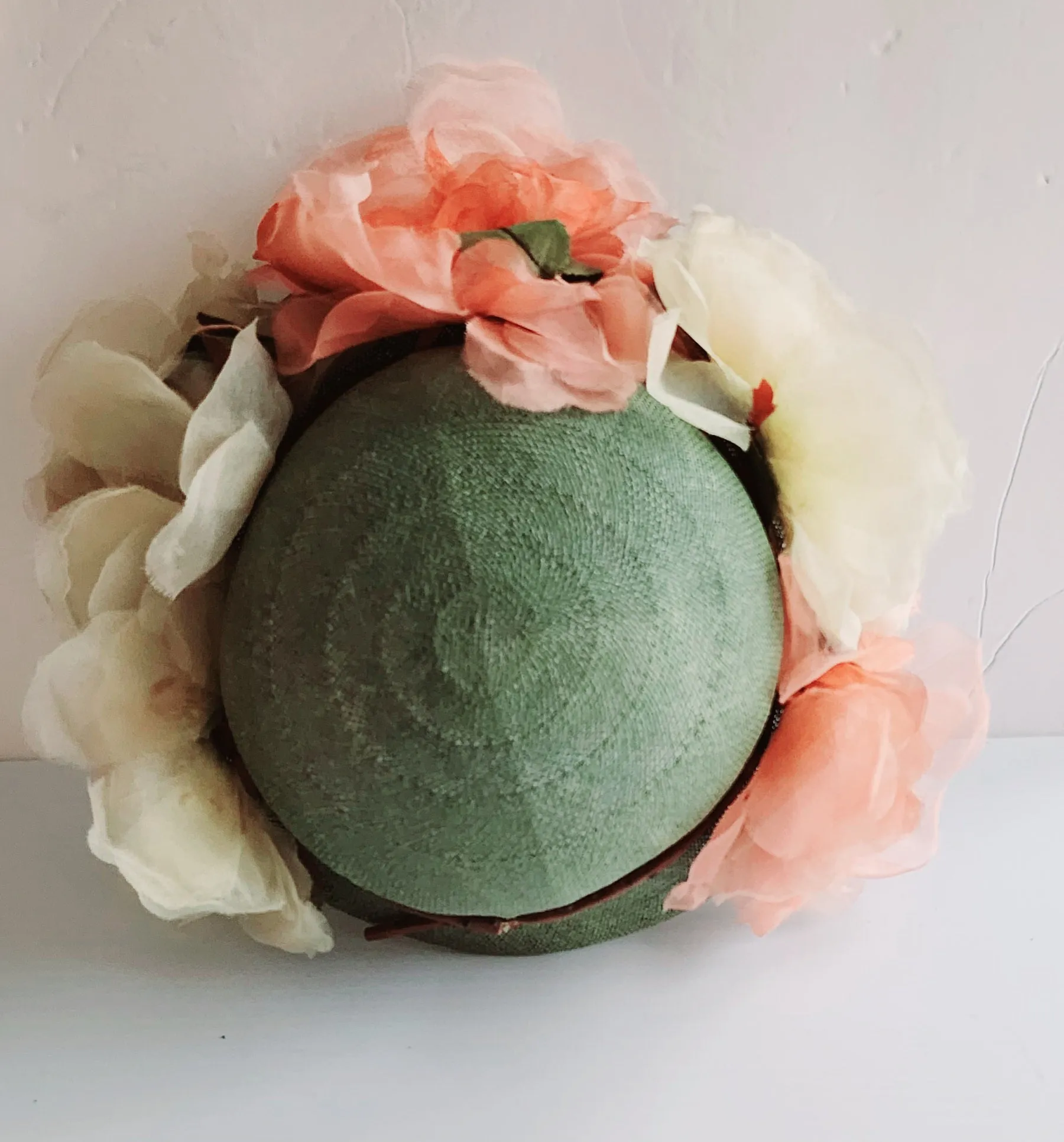 50s Norman Durand Original Pastel Floral Hat Green Straw Summer Spring Garden Party Shabby Chic