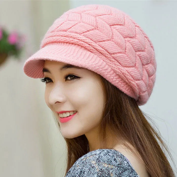 8 Color Fall Beanies Knitted Hat Rabbit Fur Cap Snapback Cap Lady Female Brim stripe Skullies Women Hats