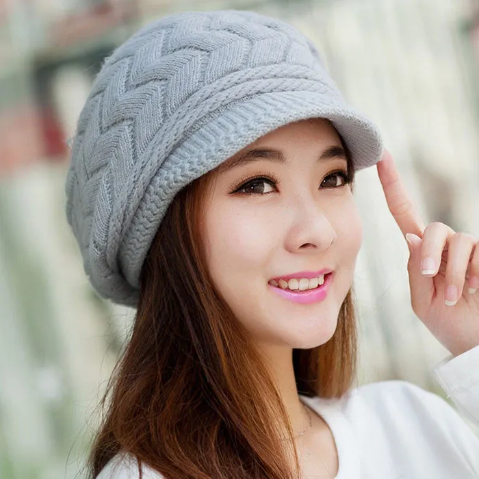 8 Color Fall Beanies Knitted Hat Rabbit Fur Cap Snapback Cap Lady Female Brim stripe Skullies Women Hats