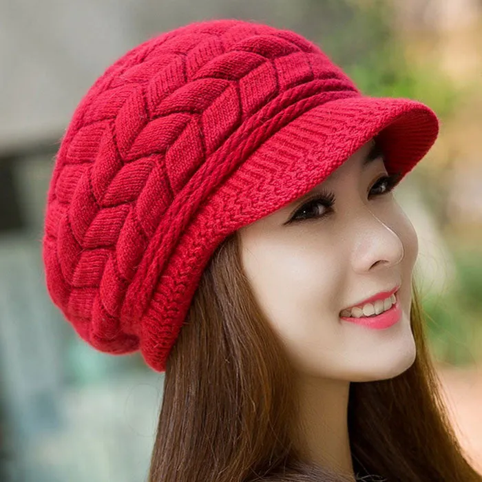 8 Color Fall Beanies Knitted Hat Rabbit Fur Cap Snapback Cap Lady Female Brim stripe Skullies Women Hats