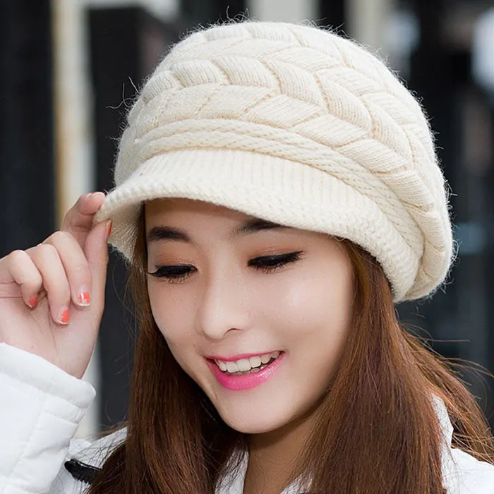 8 Color Fall Beanies Knitted Hat Rabbit Fur Cap Snapback Cap Lady Female Brim stripe Skullies Women Hats