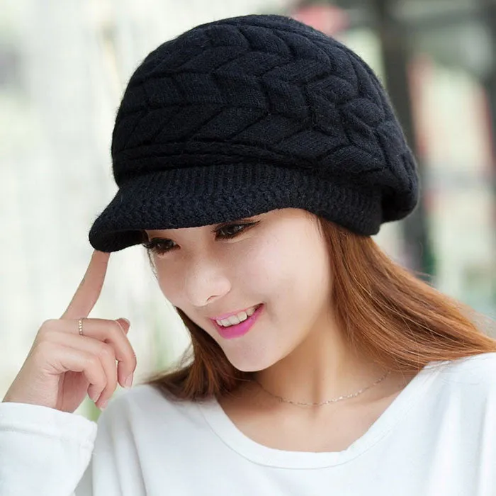 8 Color Fall Beanies Knitted Hat Rabbit Fur Cap Snapback Cap Lady Female Brim stripe Skullies Women Hats