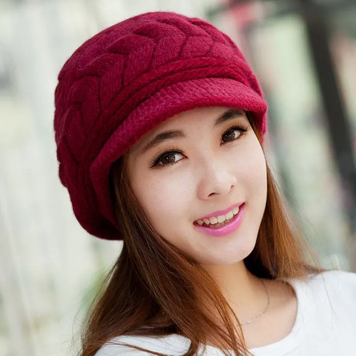 8 Color Fall Beanies Knitted Hat Rabbit Fur Cap Snapback Cap Lady Female Brim stripe Skullies Women Hats