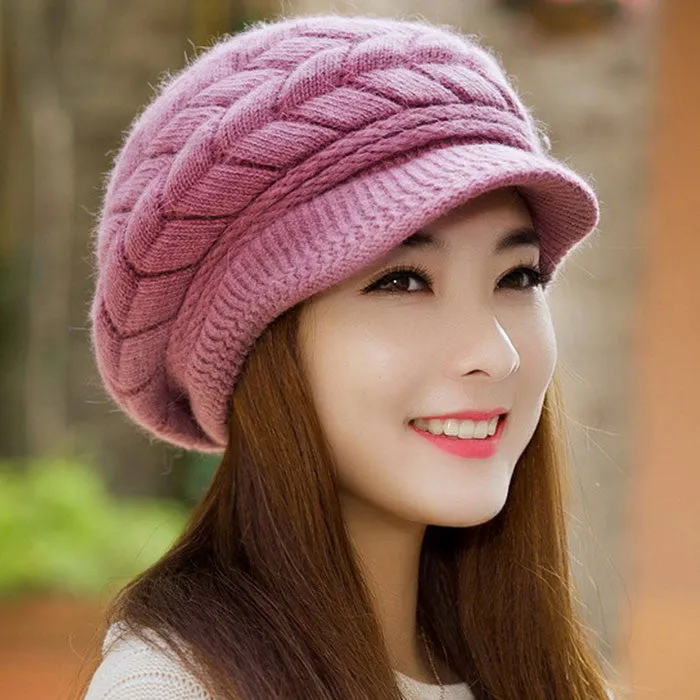 8 Color Fall Beanies Knitted Hat Rabbit Fur Cap Snapback Cap Lady Female Brim stripe Skullies Women Hats