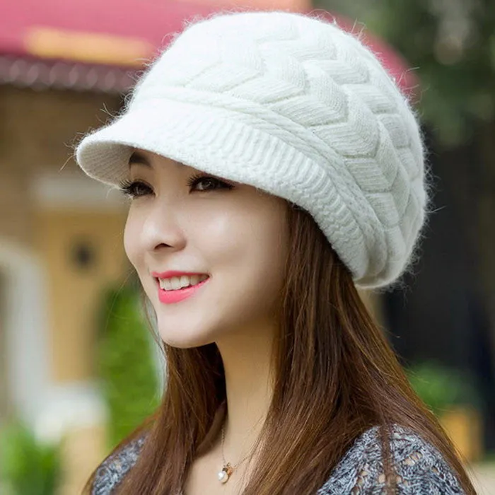 8 Color Fall Beanies Knitted Hat Rabbit Fur Cap Snapback Cap Lady Female Brim stripe Skullies Women Hats