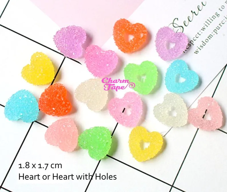 8pcs Miniature Gummy Heart Jelly Hearts Faux Candy Flat back Cabochons M024