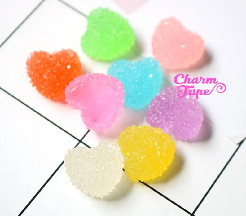 8pcs Miniature Gummy Heart Jelly Hearts Faux Candy Flat back Cabochons M024