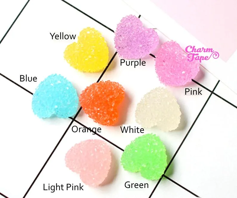 8pcs Miniature Gummy Heart Jelly Hearts Faux Candy Flat back Cabochons M024
