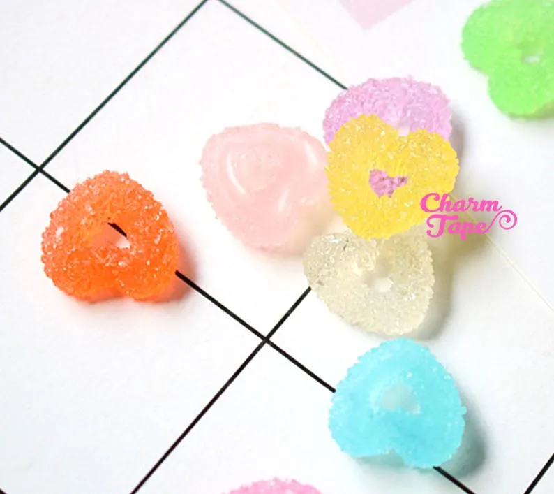8pcs Miniature Gummy Heart Jelly Hearts Faux Candy Flat back Cabochons M024