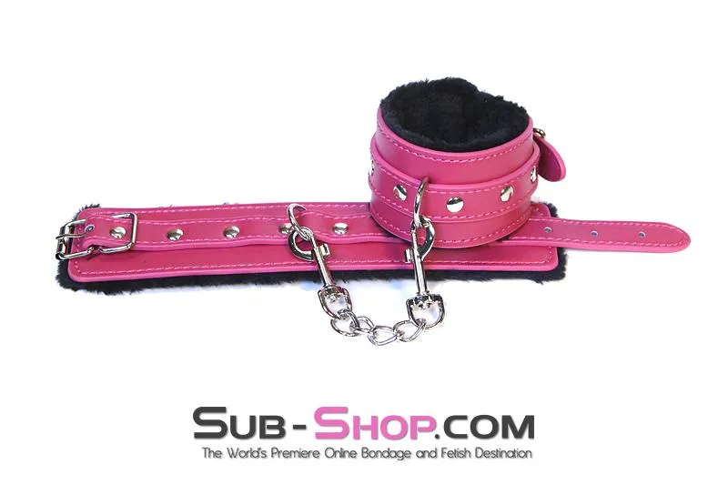 9048DL      Fur Lined Sex Bomb Pink Wrist Bondage Cuffs and Chain Set - MEGA Deal