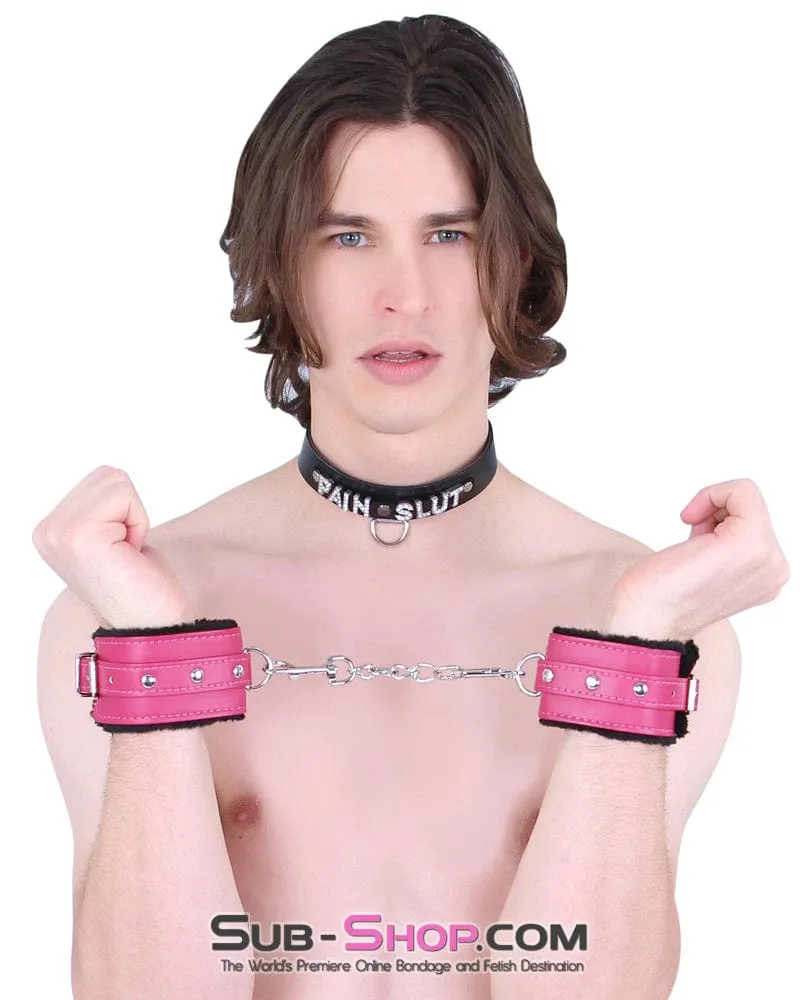 9048DL      Fur Lined Sex Bomb Pink Wrist Bondage Cuffs and Chain Set - MEGA Deal