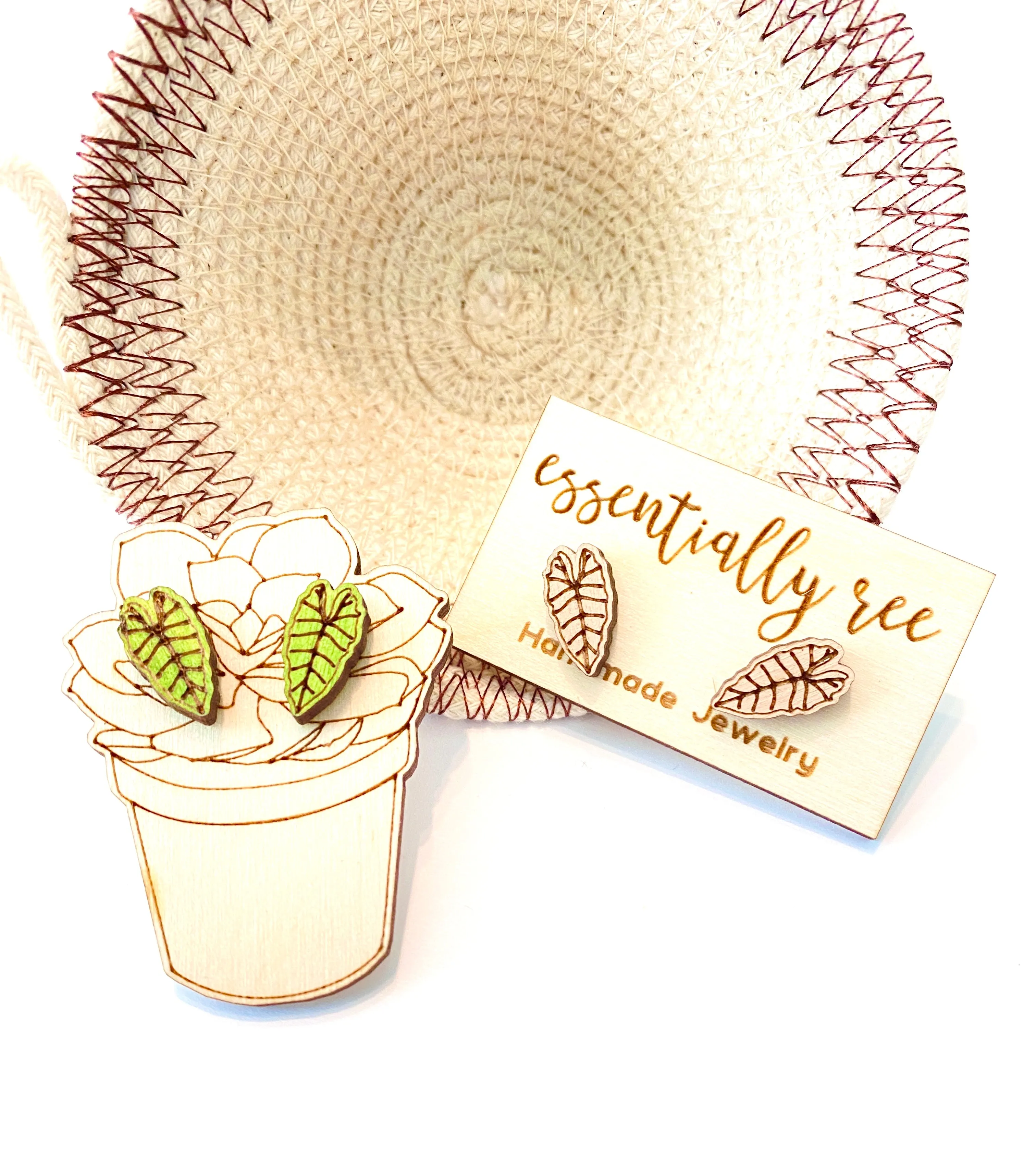 Alocasia Painted Wood Stud Post Earrings