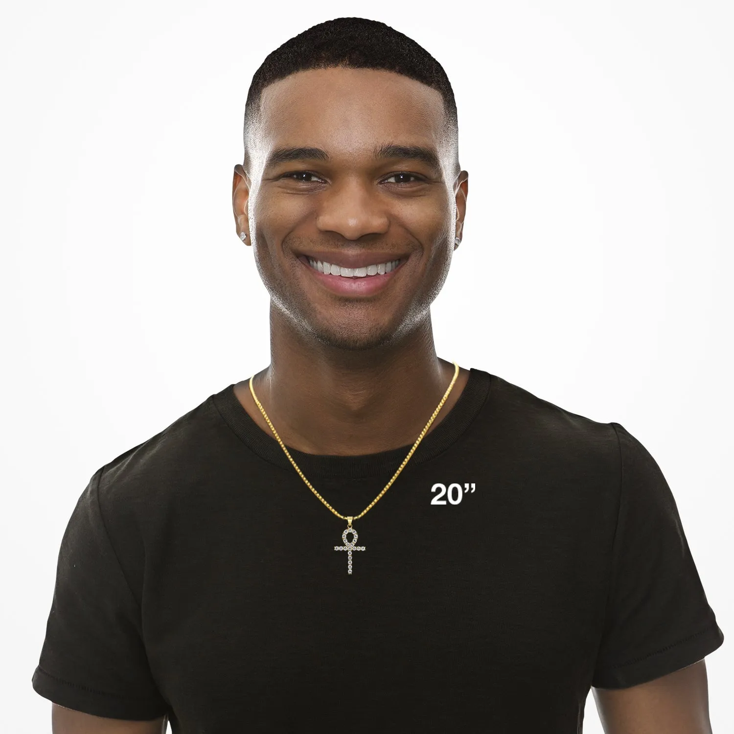 Ankh 1 Pendant Cubic Zirconia with Necklace Set 14K Gold Plated