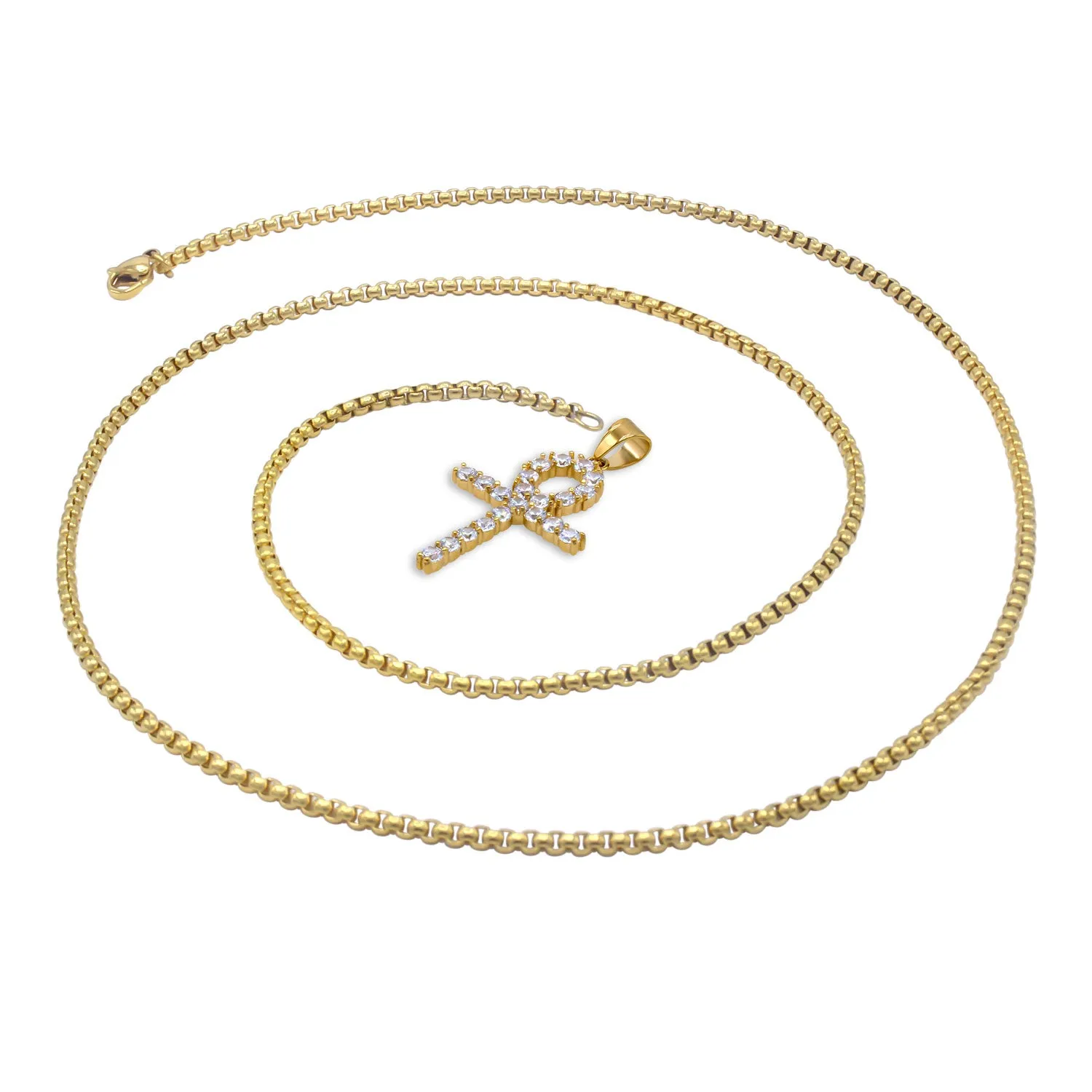 Ankh 1 Pendant Cubic Zirconia with Necklace Set 14K Gold Plated