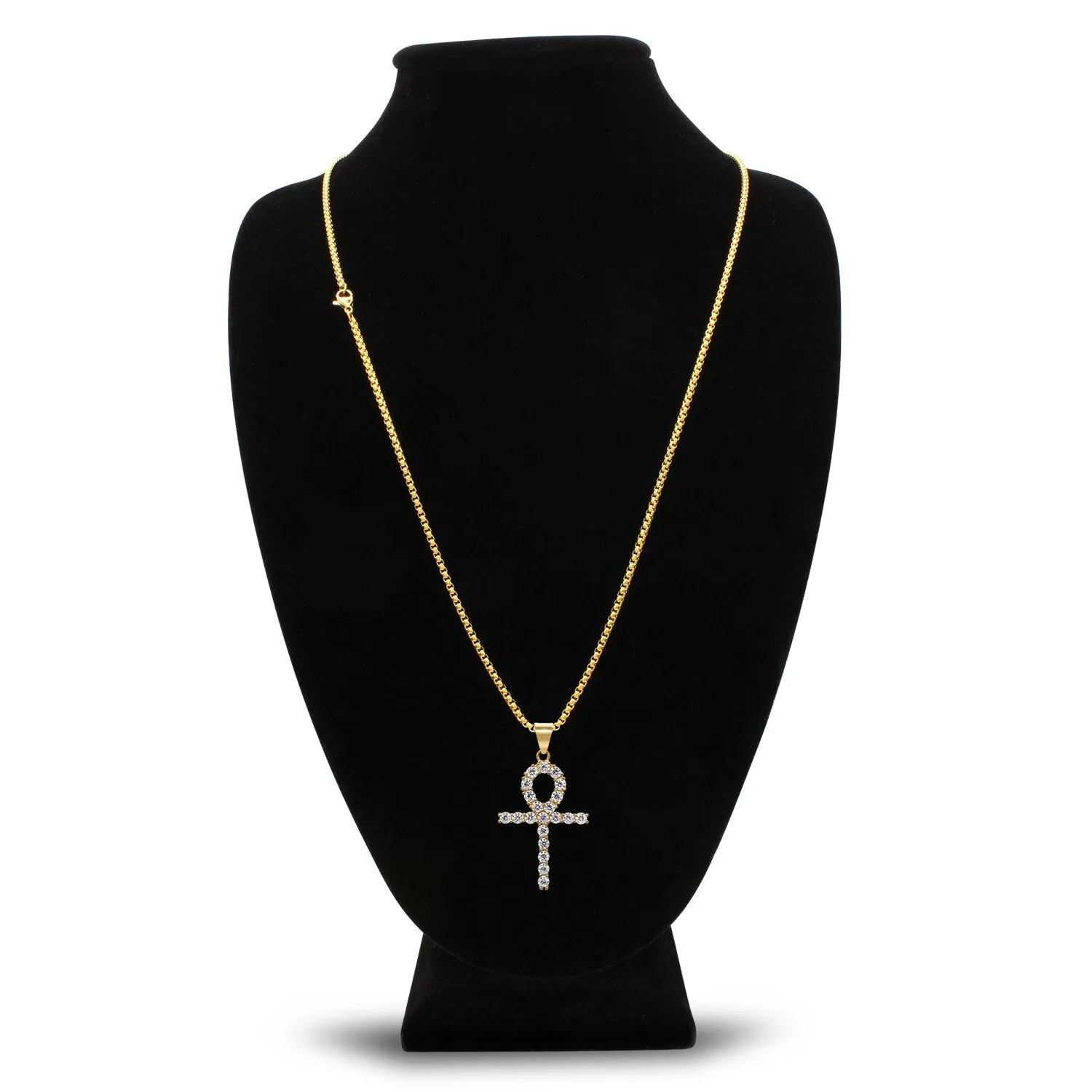 Ankh 1 Pendant Cubic Zirconia with Necklace Set 14K Gold Plated