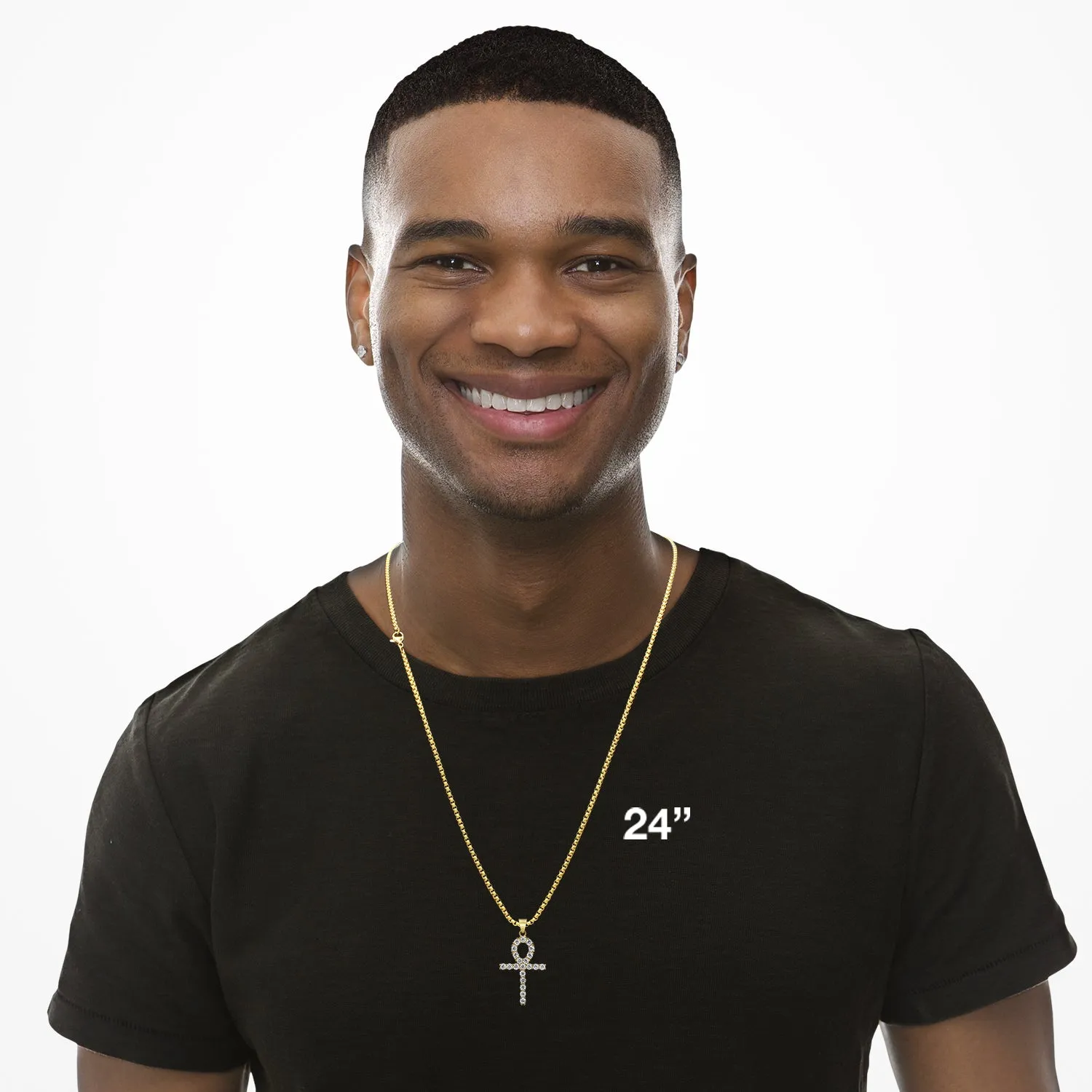 Ankh 1 Pendant Cubic Zirconia with Necklace Set 14K Gold Plated