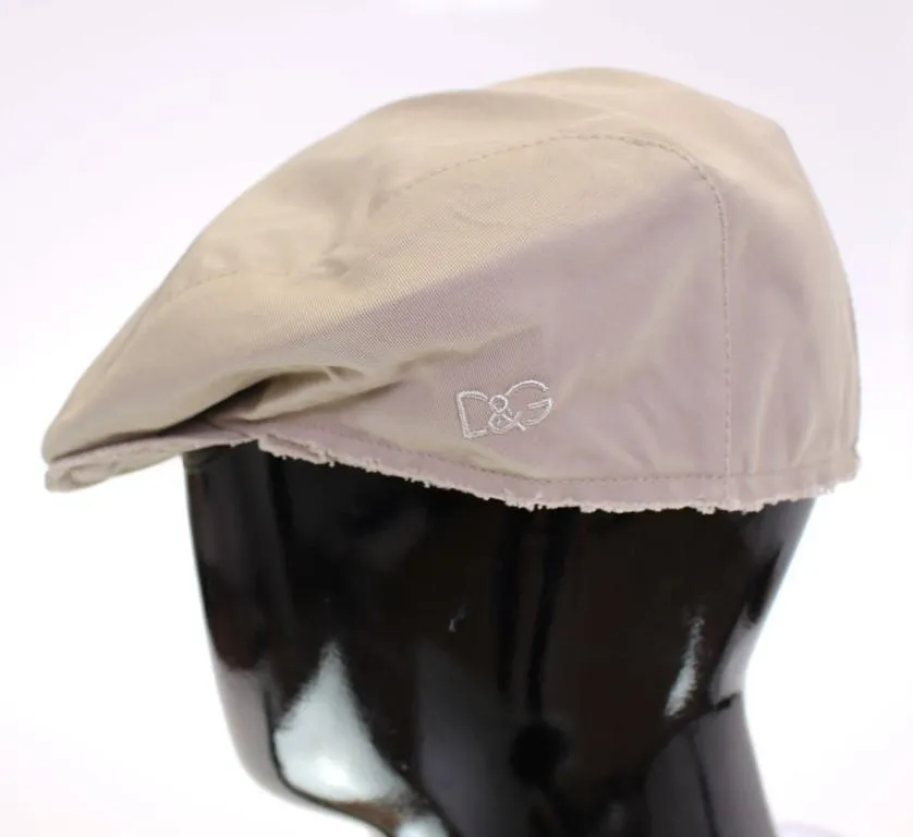 Beige Cotton Logo Newsboy Cap Hat