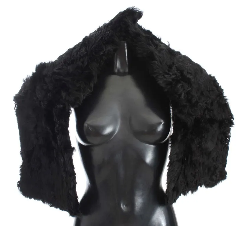 Black Alpaca Fur Shoulder Wrap Scarf