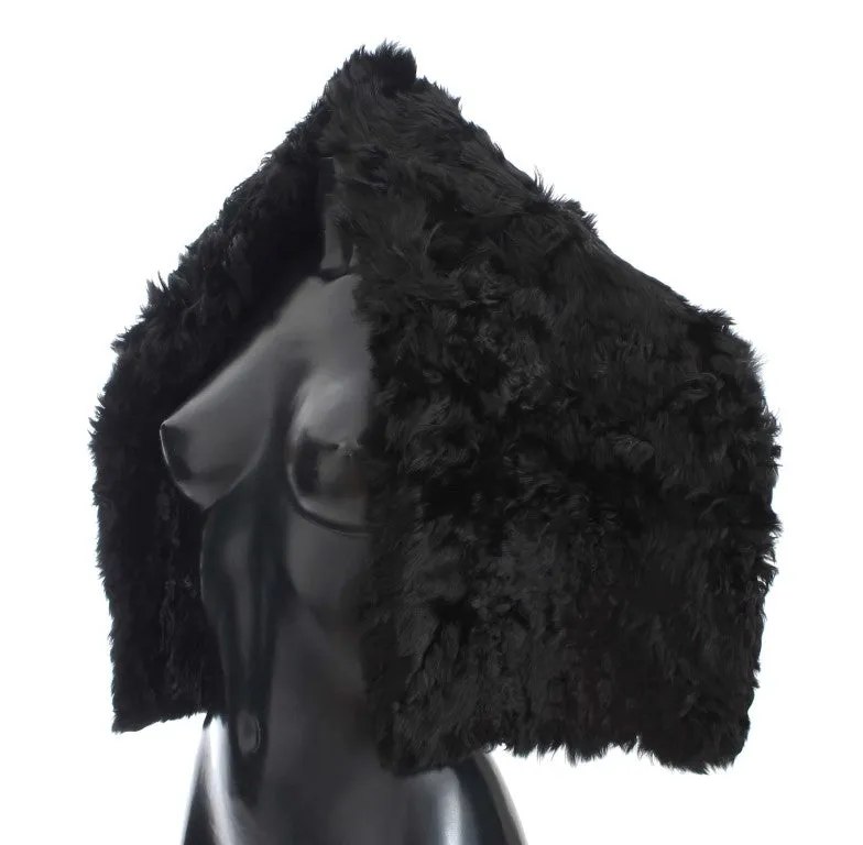 Black Alpaca Fur Shoulder Wrap Scarf