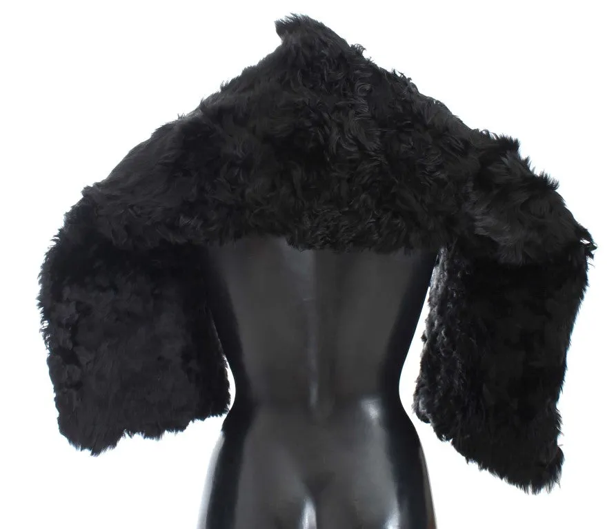 Black Alpaca Fur Shoulder Wrap Scarf