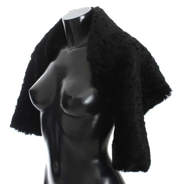 Black Lambskin Fur Silk Scarf