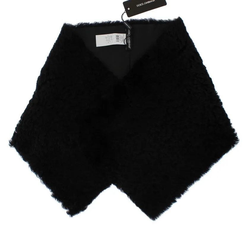 Black Lambskin Fur Silk Scarf