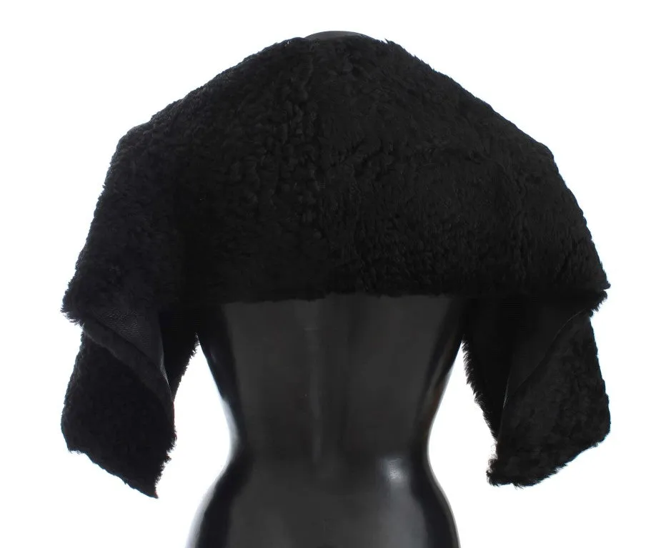Black Lambskin Fur Silk Scarf