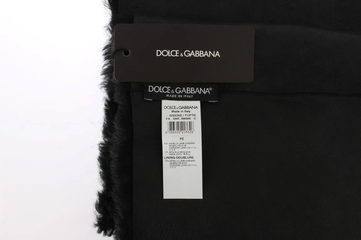Black Lambskin Fur Silk Scarf