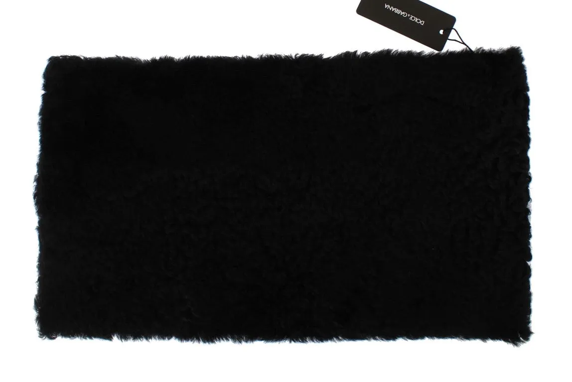 Black Lambskin Fur Silk Scarf
