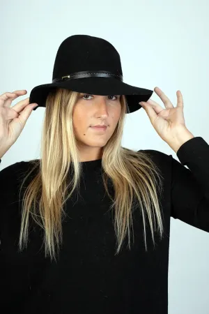 Black Wool Floppy Hat with Metal Detail