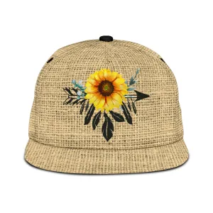 Boho Sunflower Dreamcatcher on Faux Burlap Style Snapback Hat