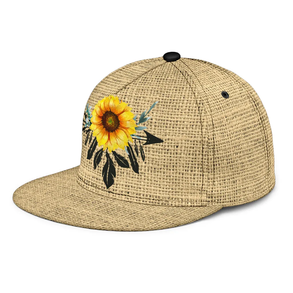Boho Sunflower Dreamcatcher on Faux Burlap Style Snapback Hat
