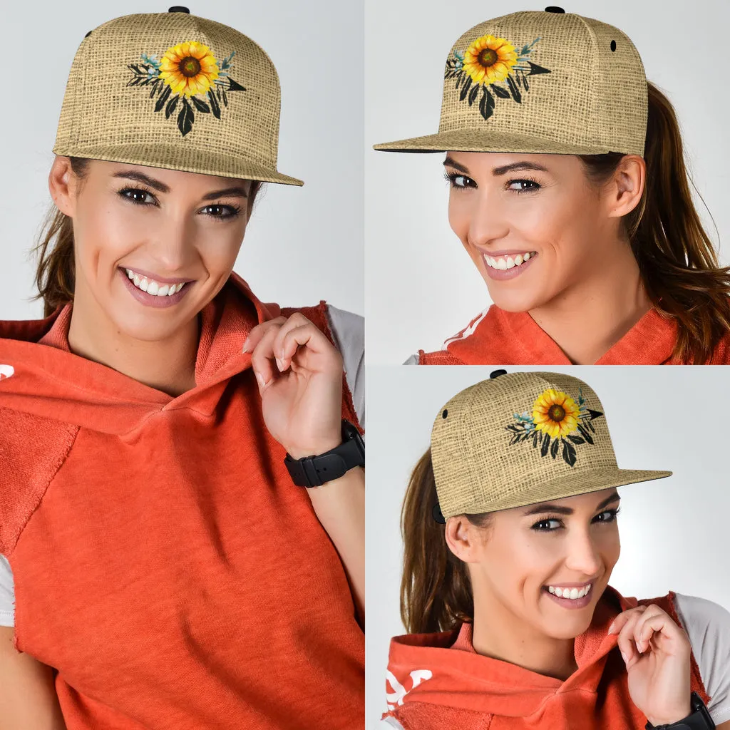 Boho Sunflower Dreamcatcher on Faux Burlap Style Snapback Hat
