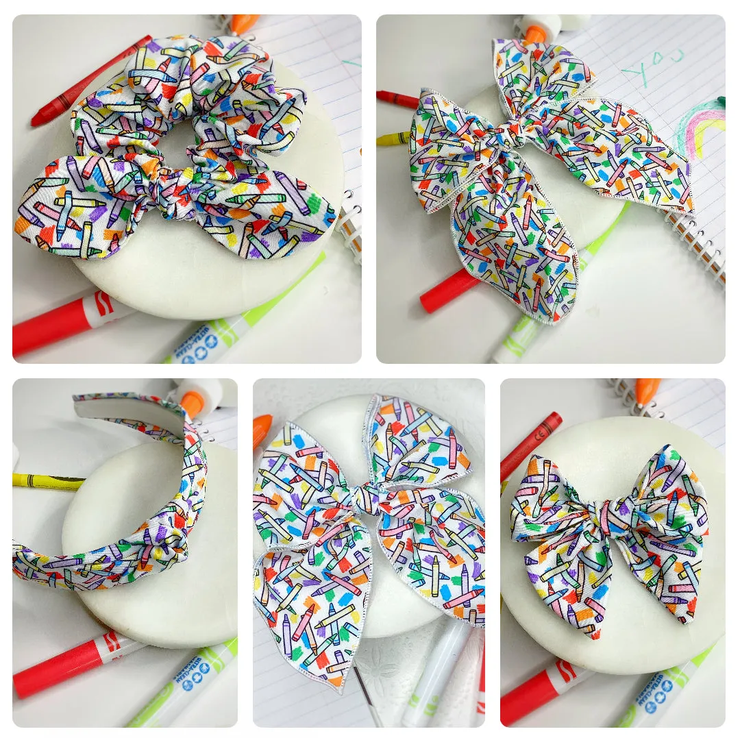Box of Crayons  Bow Strip, Headband and Scrunchie Collection