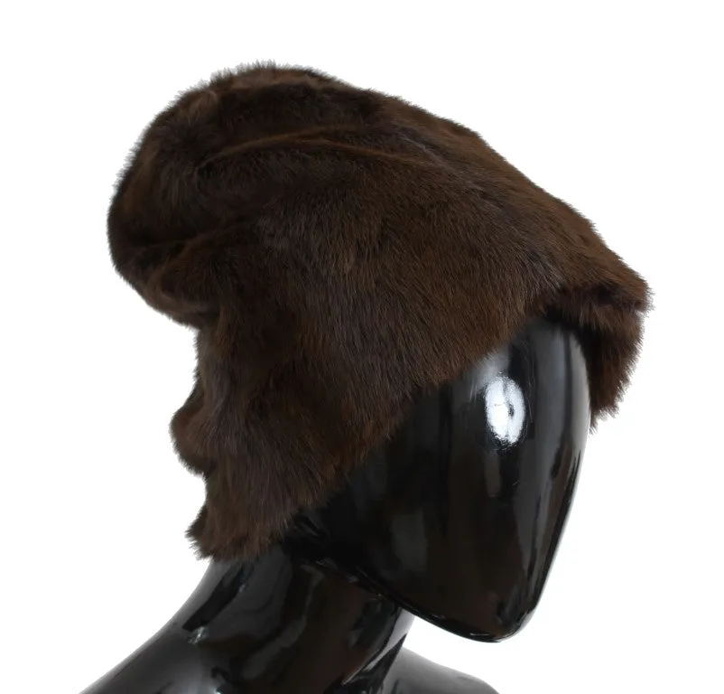 Brown Weasel Fur Womens Cashmere Hat Beanie