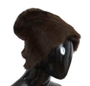 Brown Weasel Fur Womens Cashmere Hat Beanie