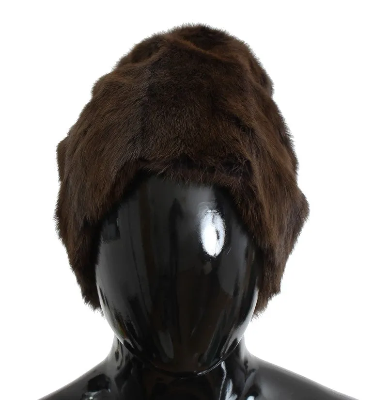 Brown Weasel Fur Womens Cashmere Hat Beanie