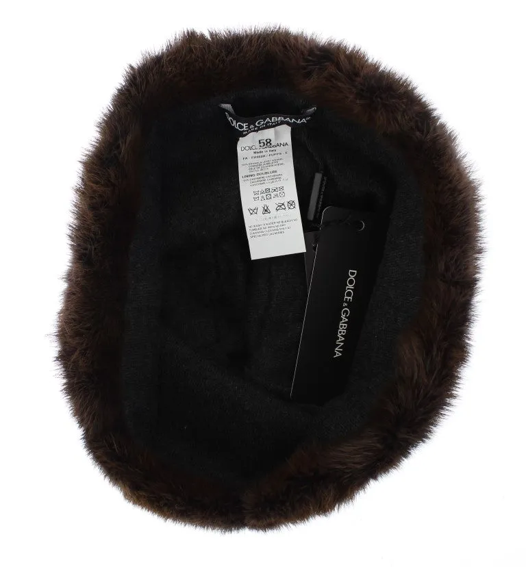 Brown Weasel Fur Womens Cashmere Hat Beanie