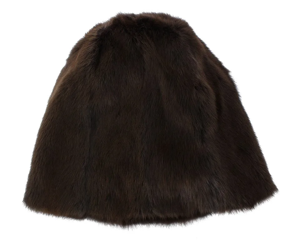 Brown Weasel Fur Womens Cashmere Hat Beanie