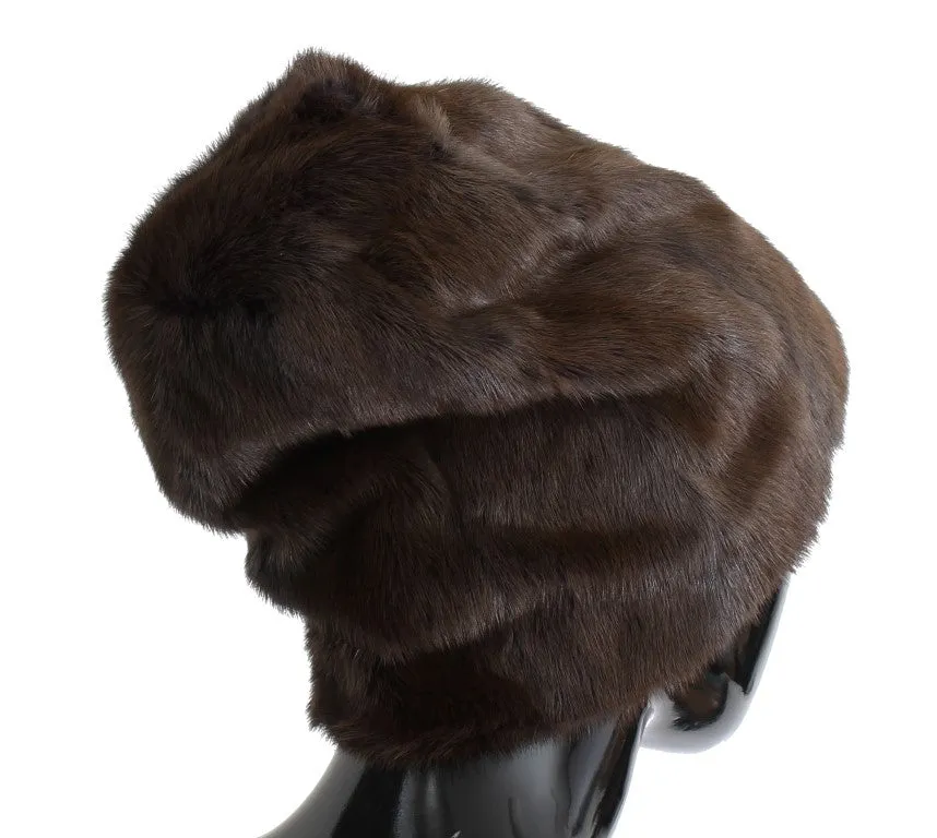 Brown Weasel Fur Womens Cashmere Hat Beanie
