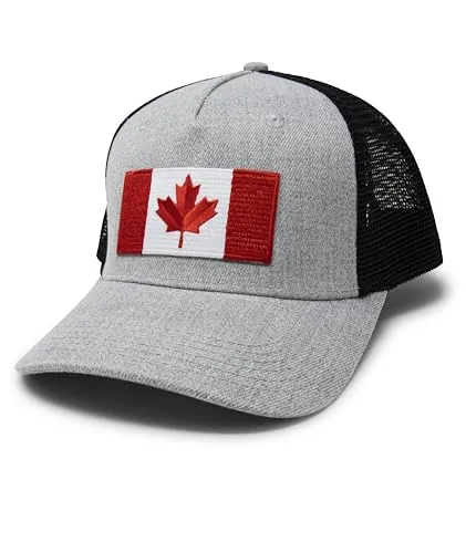 Canada Flag Trucker Baseball Snapback Hat (Grey Black) - International Tie