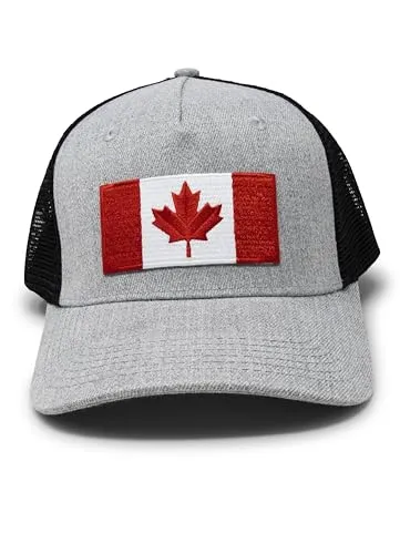 Canada Flag Trucker Baseball Snapback Hat (Grey Black) - International Tie